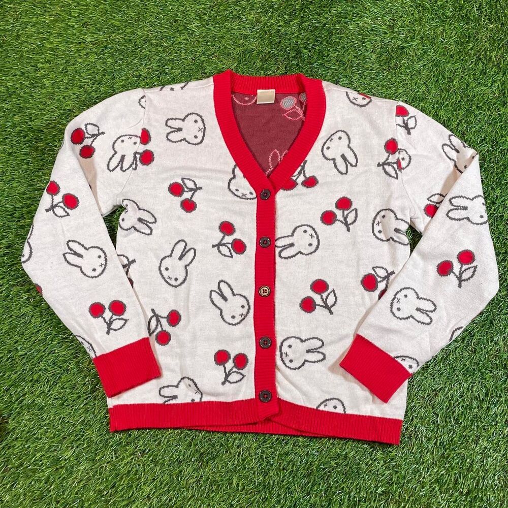 Miffy red white cardigan bunny and cherry print Kids size 10-12 years